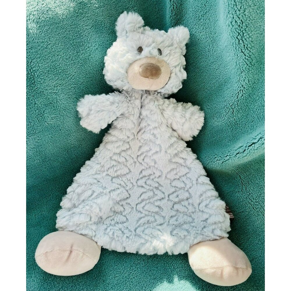 Demdaco Blue Chenille Teddy‎ Bear Security Blanket Plush Lovey Rattle
